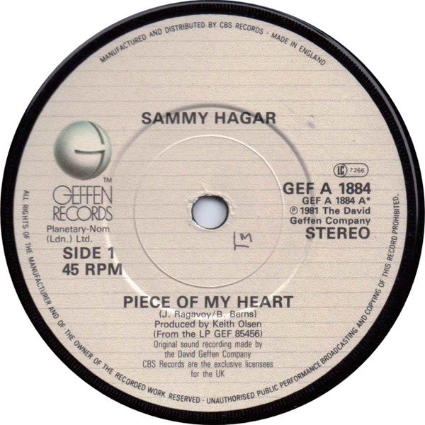 Sammy Hagar : Piece Of My Heart (7")