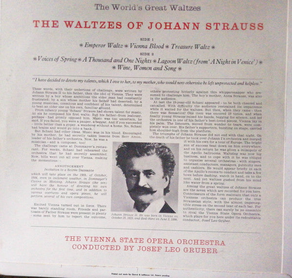 Johann Strauss Jr., Orchester Der Wiener Staatsoper : The Waltzes Of Johann Strauss (LP, Mono, Gol)
