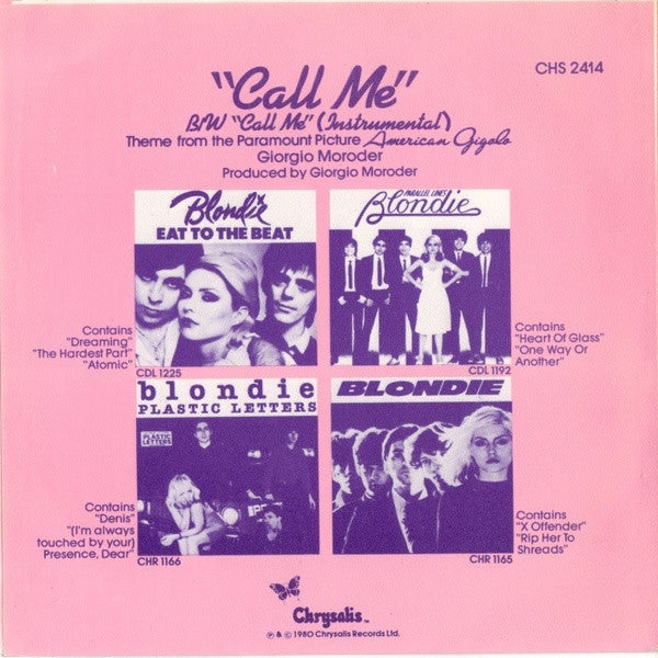 Blondie : Call Me (7", Single, Blu)