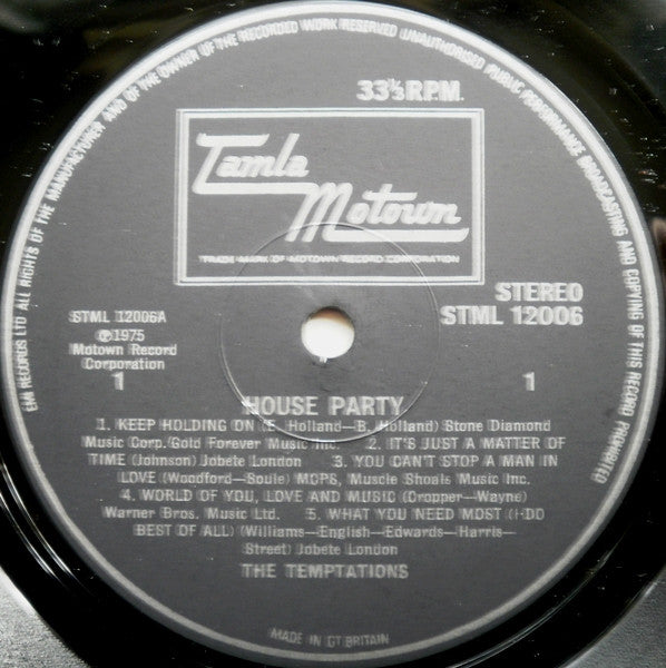 The Temptations : House Party (LP, Album)