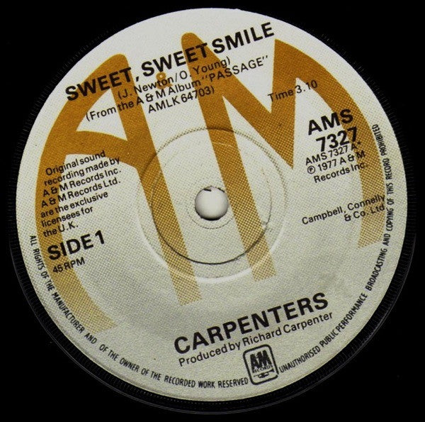 Carpenters : Sweet, Sweet Smile (7", Single)