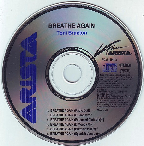 Toni Braxton : Breathe Again (CD, Single)