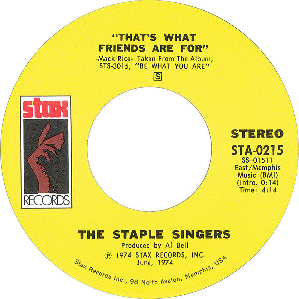 The Staple Singers : City In The Sky / That's What Friends Are For (7", Styrene)