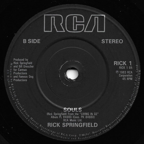 Rick Springfield : Human Touch / Souls (7", Single, Pap)