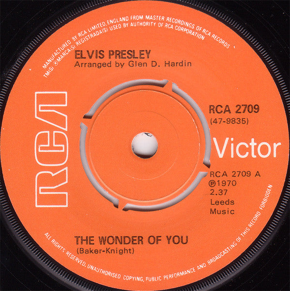 Elvis* : The Wonder Of You (7", Single, RE)