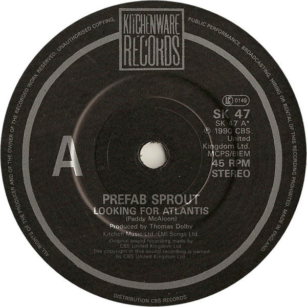 Prefab Sprout : Looking For Atlantis (7", Single, Glo)