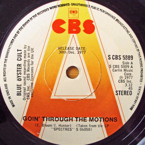 Blue Öyster Cult : Goin' Through The Motions (7", Promo)