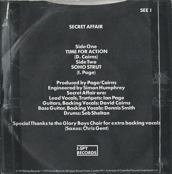 Secret Affair : Time For Action (7", Single, Inj)