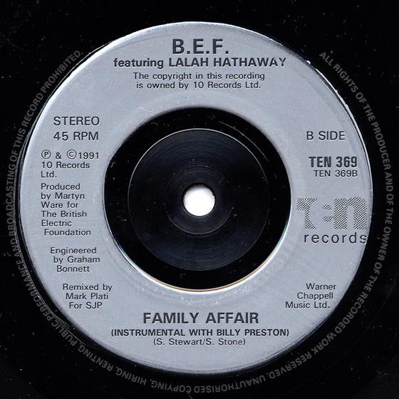British Electric Foundation Featuring Lalah Hathaway : Family Affair (7", Single)