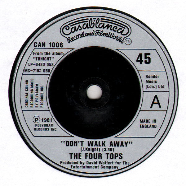 Four Tops : Don't Walk Away (7", Single, Enh, Mad)