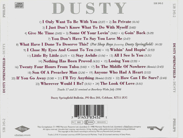 Dusty Springfield : Dusty (The Very Best Of Dusty Springfield) (CD, Comp, RE, RM)