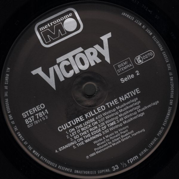 Victory (3) : Culture Killed The Native (LP, Album, Ltd)