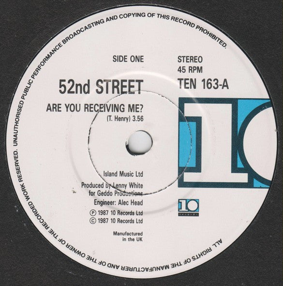 52nd Street : Are You Receiving Me? (7", Single)