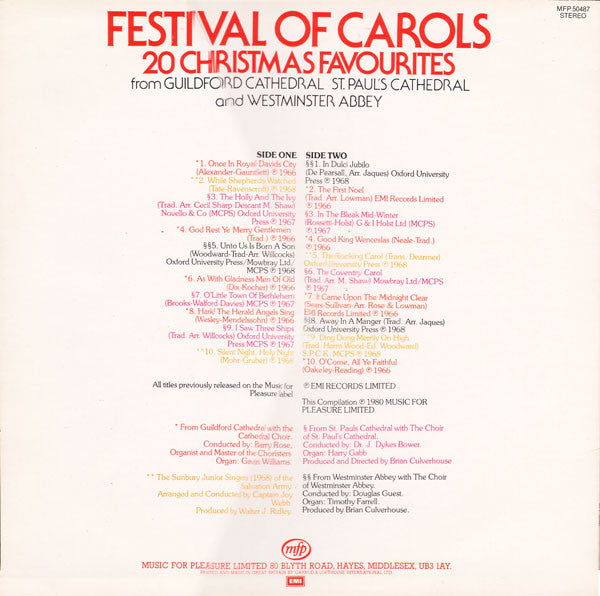 Various : Festival Of Carols - 20 Christmas Favourites (LP, Comp)
