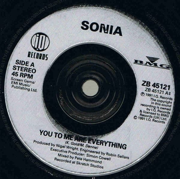 Sonia : You To Me Are Everything (7", Single, Sil)