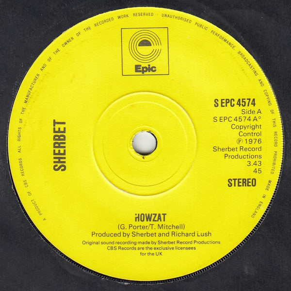 Sherbet : Howzat (7", Single, Yel)