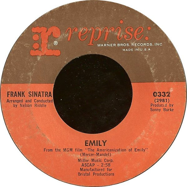 Frank Sinatra : Somewhere In Your Heart / Emily (7", Styrene, Pit)