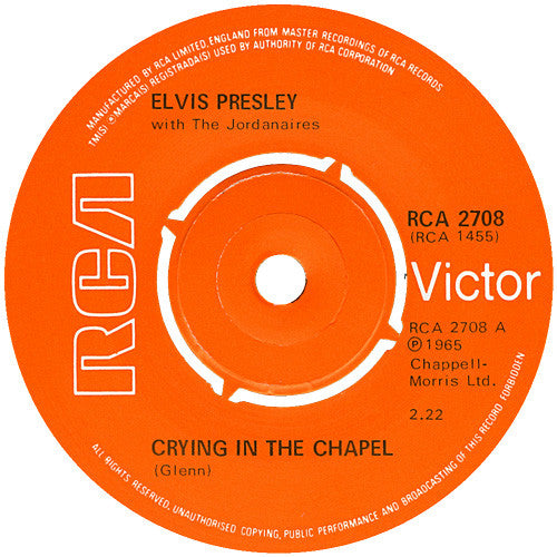 Elvis Presley : Crying In The Chapel (7", Single, RE)