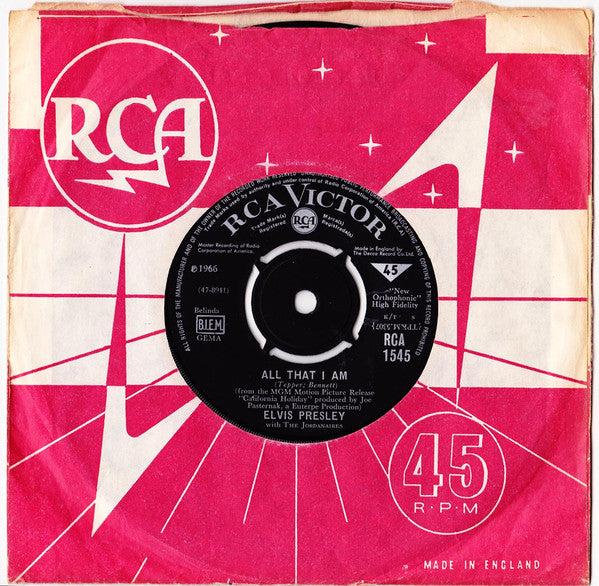 Elvis Presley With The Jordanaires : All That I Am (7", Single)