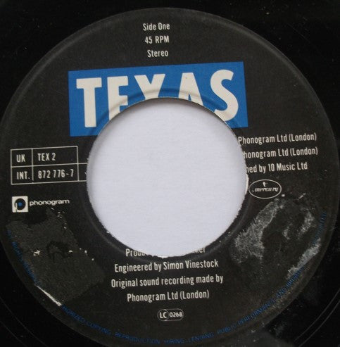 Texas : Thrill Has Gone (7", Single, Pap)