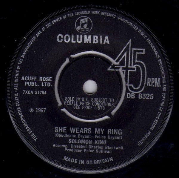 Solomon King : She Wears My Ring (7", Single, Kno)