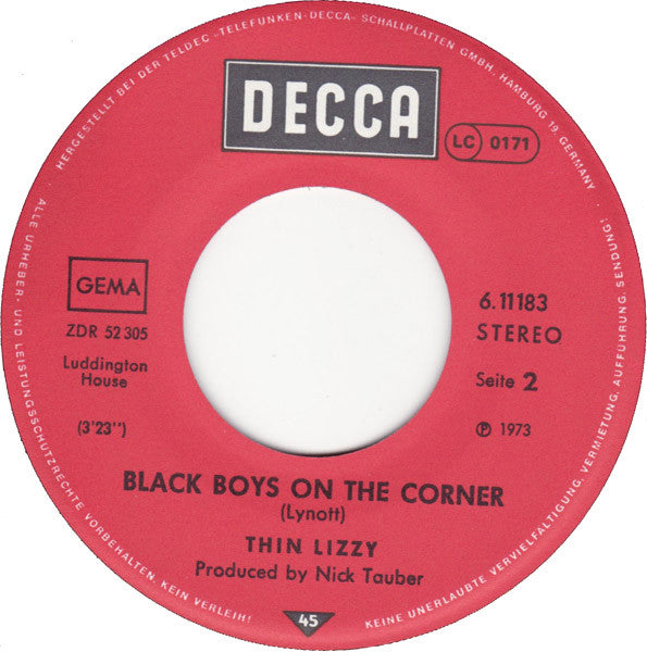 Thin Lizzy : Whisky In The Jar / Black Boys On The Corner (7", Single, RE)