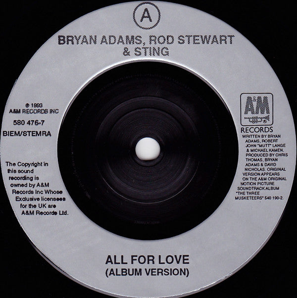 Bryan Adams, Rod Stewart & Sting : All For Love (7", Single)