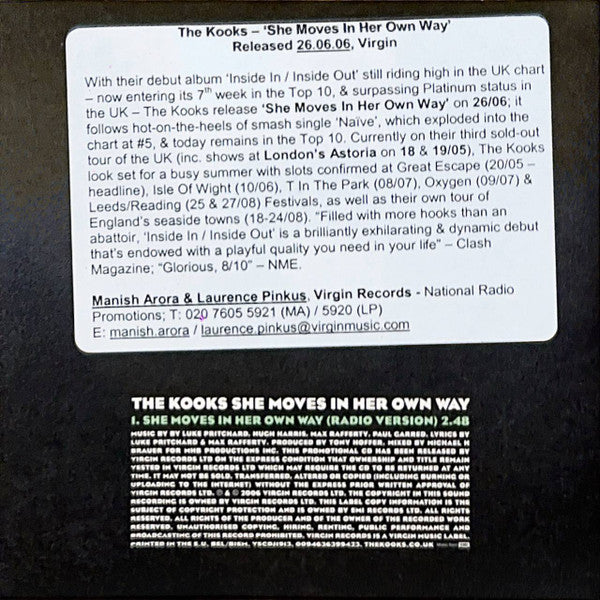 The Kooks : She Moves In Her Own Way (CD, Single, Promo, Car)