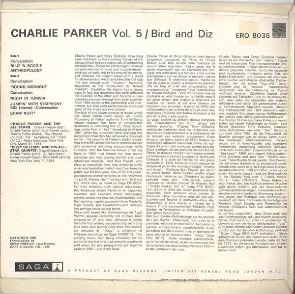 Charlie Parker : Vol. 5 / Bird And Diz (LP, Comp)