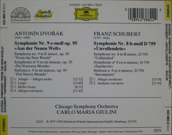 Antonín Dvořák / Franz Schubert : Chicago Symphony Orchestra - Carlo Maria Giulini : Symphonie Nr.9 »Aus Der Neuen Welt« / Symphonie Nr.8 »Unvollendete« (CD, Comp, RM)