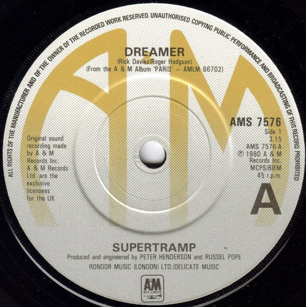 Supertramp : Dreamer (7", Single)