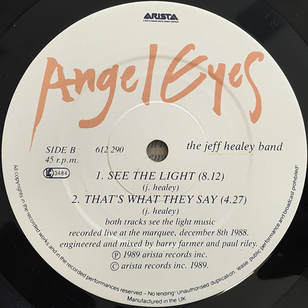 The Jeff Healey Band : Angel Eyes (10", EP)