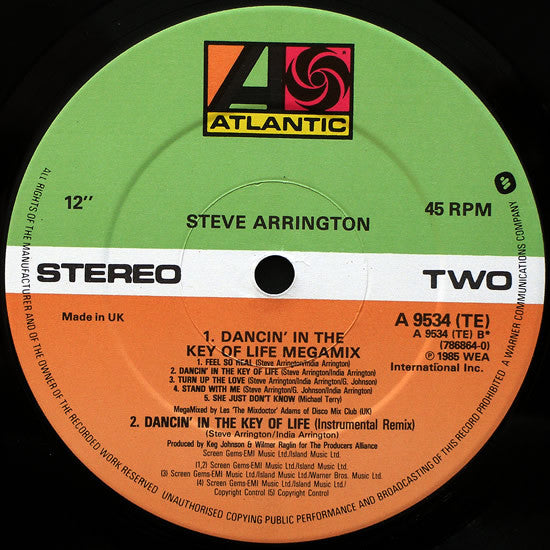 Steve Arrington : Dancin' In The Key Of Life (Megamix) (12", P/Mixed)