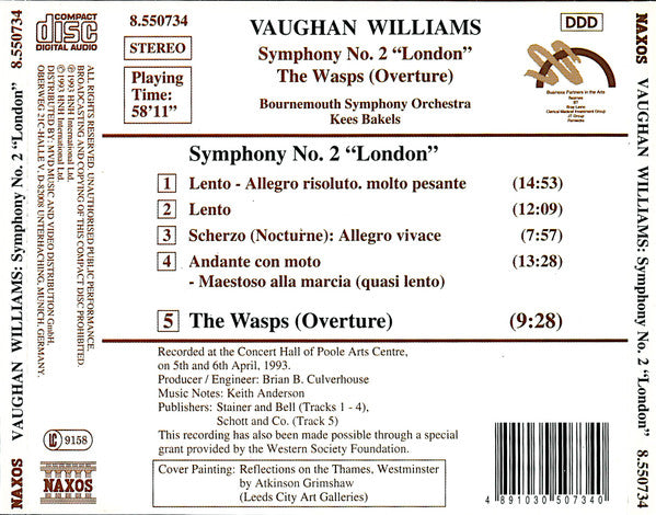 Ralph Vaughan Williams, Bournemouth Symphony Orchestra, Kees Bakels : Symphony No. 2 "London" / The Wasps (Overture) (CD, Album)