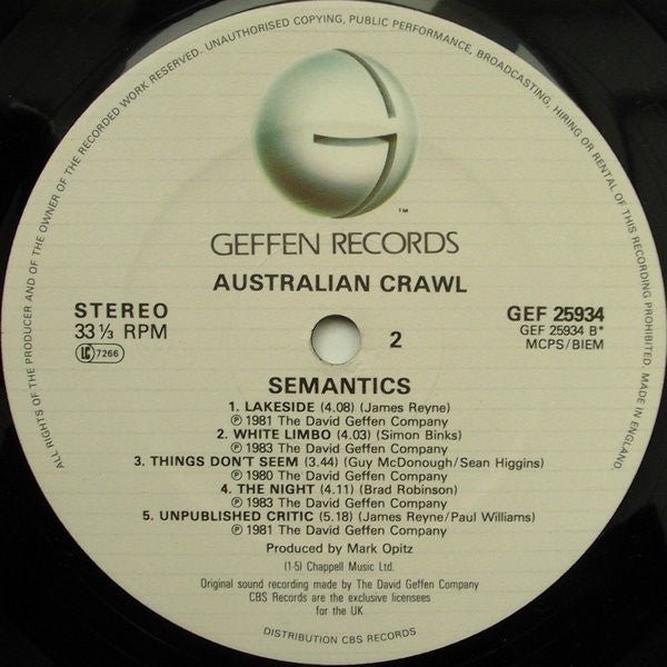 Australian Crawl : Semantics (LP, Album)