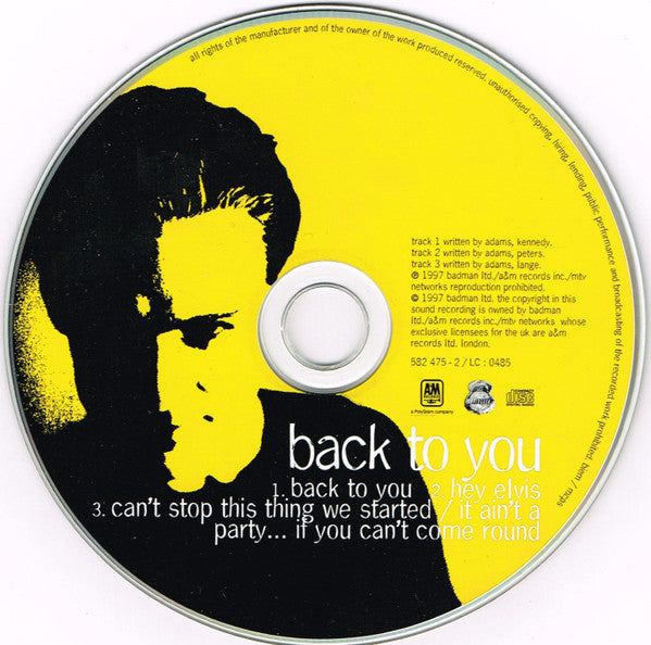 Bryan Adams : Back To You (CD, Single)