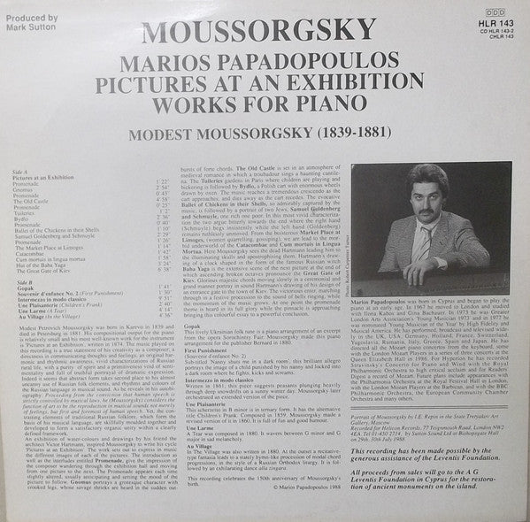 Mussorgsky*, Marios Papadopoulos : Pictures At An Exhibition - Works For Piano (LP, Album)