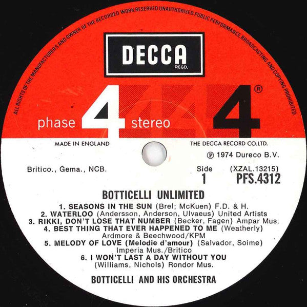 Botticelli And His Orchestra : Botticelli Unlimited (LP)