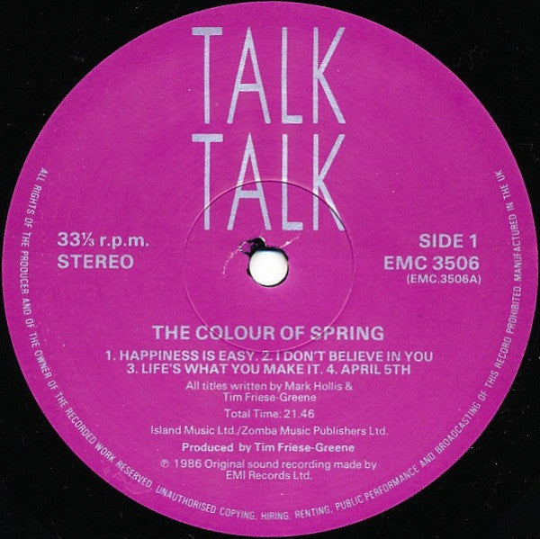 Talk Talk : The Colour Of Spring (LP, Album, EMI)