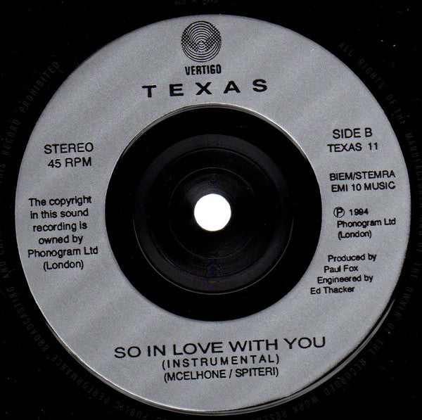 Texas : So In Love With You (7")