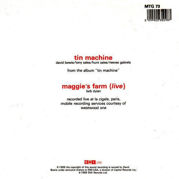 Tin Machine : Maggie's Farm (Live) + Tin Machine (7", Single, Ltd, Num, Gat)