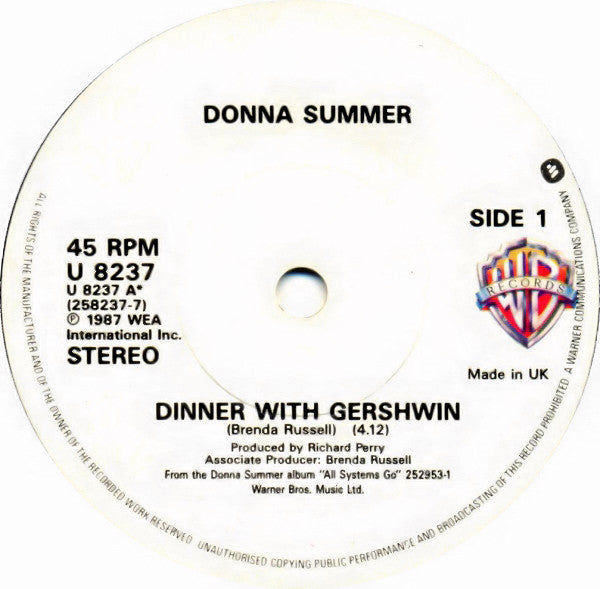 Donna Summer : Dinner With Gershwin (7", Single, Pap)