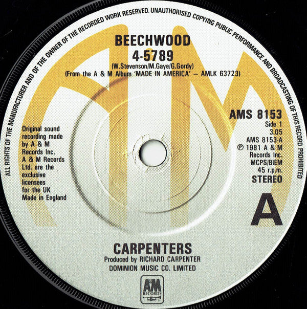 Carpenters : Beechwood 4-5789 (7", Single)