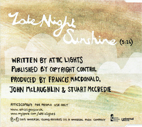 Attic Lights : Late Night Sunshine (CD, Single, Promo)