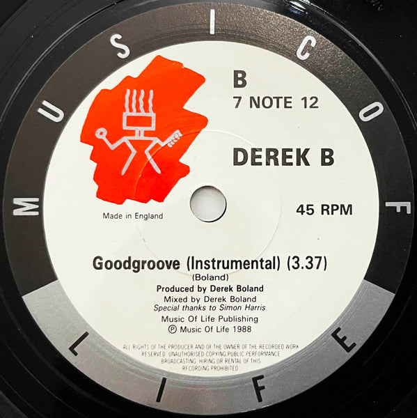 Derek B : Good Groove (7", Single, Pap)