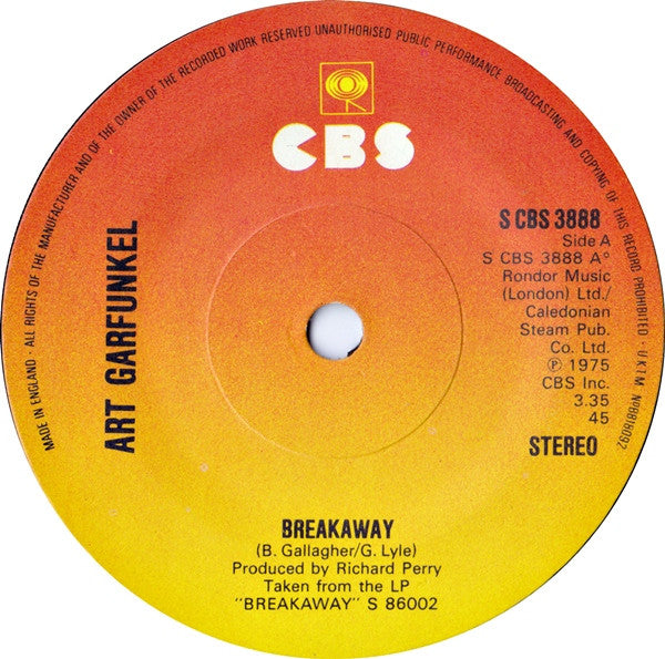 Art Garfunkel : Breakaway (7", Single, Sol)