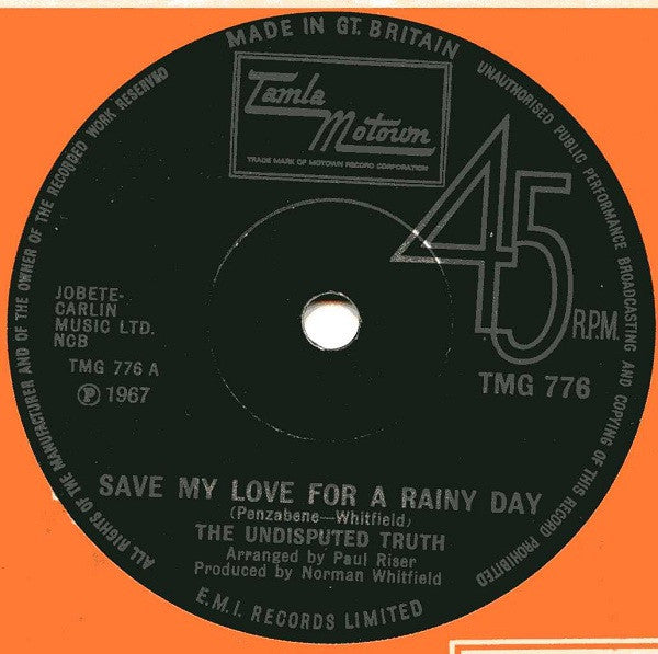 The Undisputed Truth : Save My Love For A Rainy Day (7", Single, Sol)