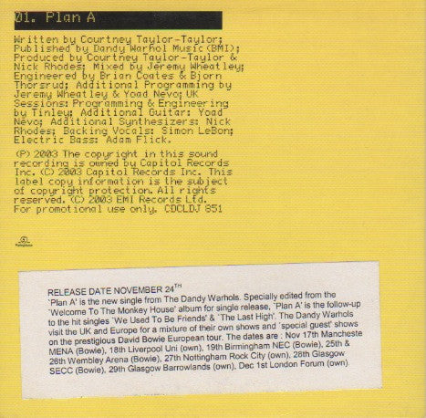The Dandy Warhols : Plan A (CD, Single, Promo)