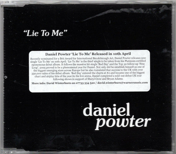 Daniel Powter : Lie To Me (CD, Single, Promo)