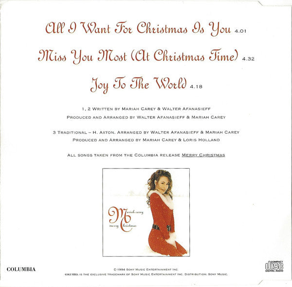 Mariah Carey : All I Want For Christmas Is You (CD, Single)